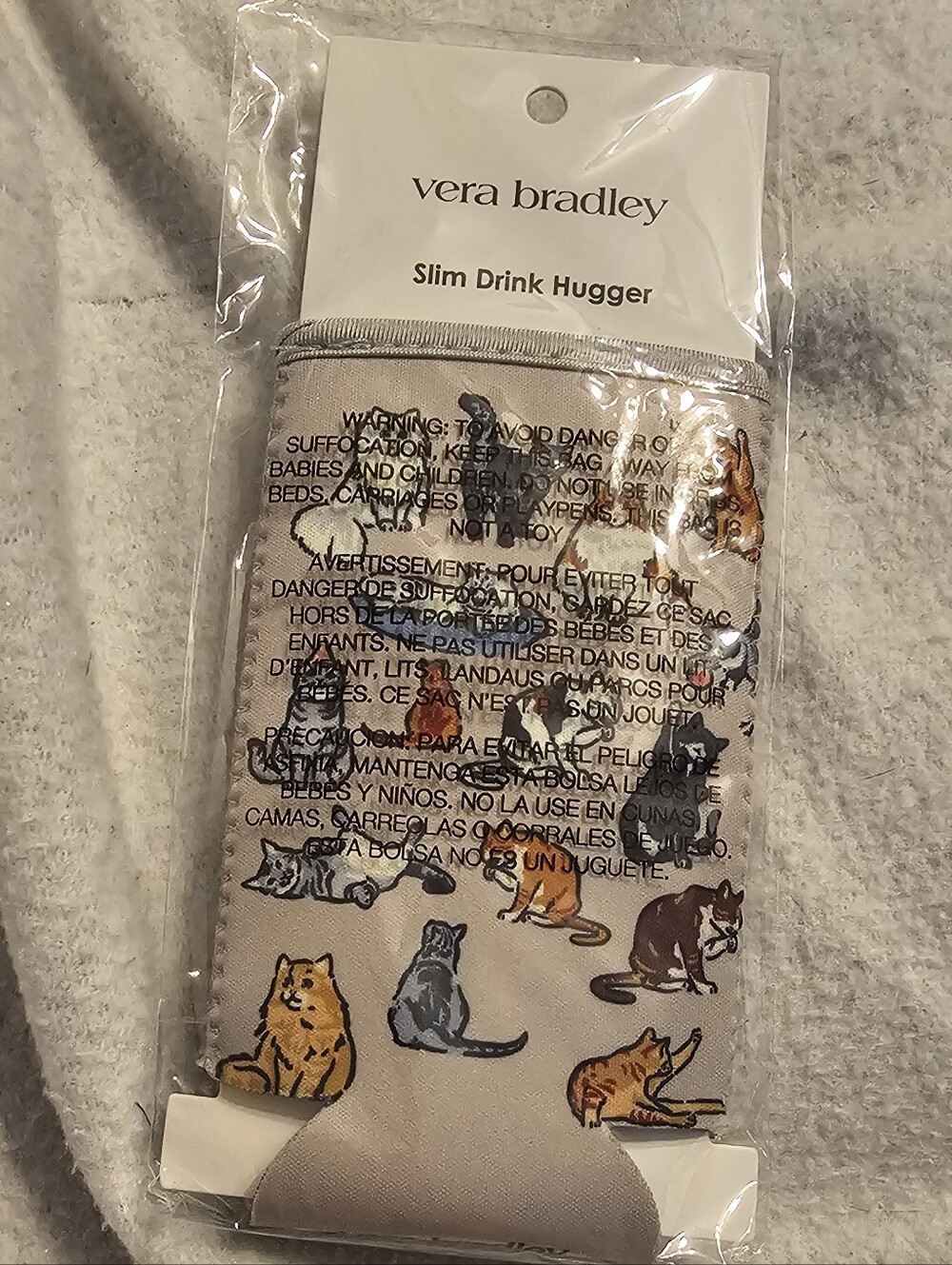 Vera Bradley A Cat's Life Slim Drink Can Koozie